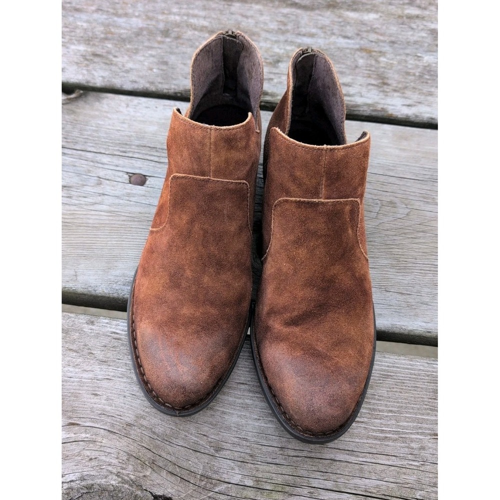 Born Kerri Women's Ankle Boots Rust Brown Suede Back Zip V-Cut Booties 11 Shoes